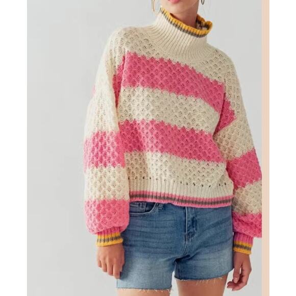 Heyday Ivory Pink Striped Sweater M - Picture 1 of 5